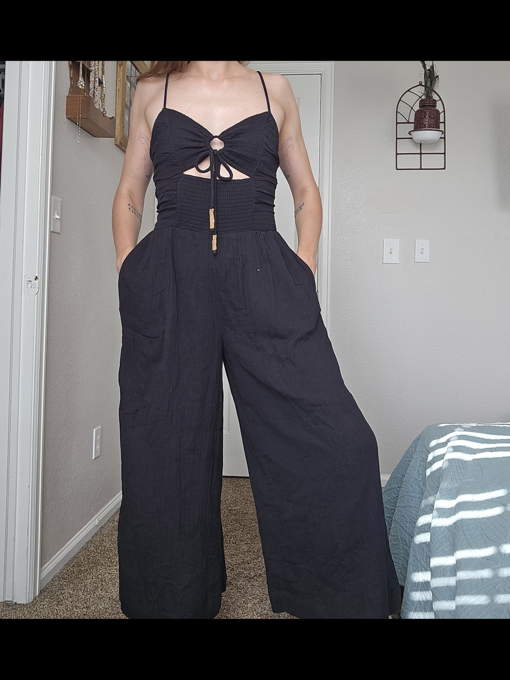 Vintage Havana Black Cutout Wide-Leg Jumpsuit